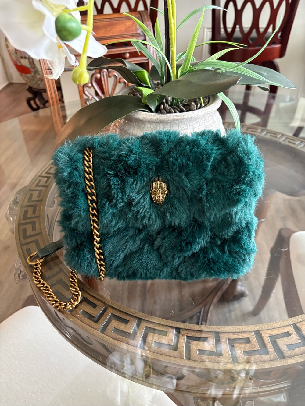 💚💚KURT GEIGER EMERALD GREEN FAUX FUR KENSINGTON MEDIUM CROSSBODY BAG!💚💚